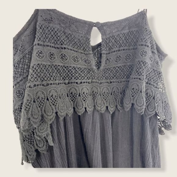 Topshop Spaghetti Strap Black Crochet Gauze Romper Medium - Picture 6 of 16